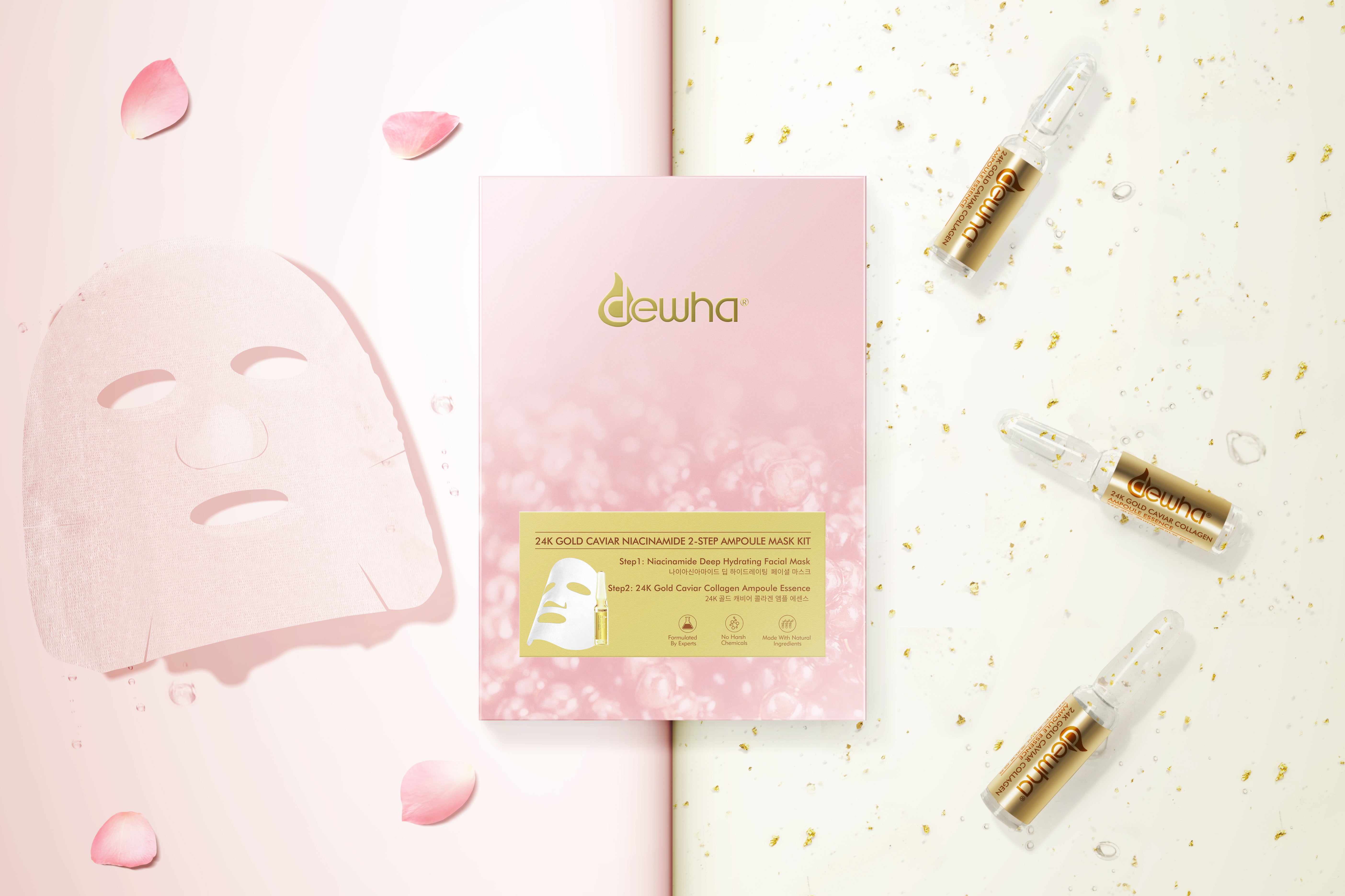 Modenzas 24K Gold Caviar Niacinamide 2-step Ampoule Mask Kit (5 sheets) - Modenzas